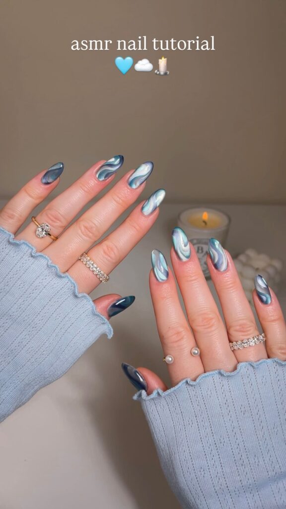 Steel Blue Marble nails
