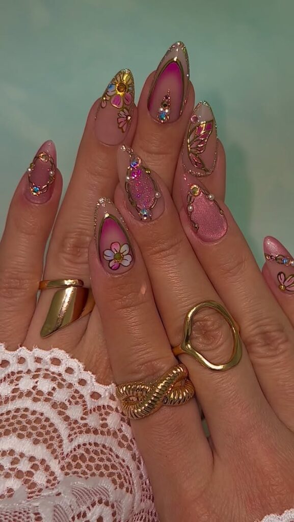 Gold Floral Fantasy nails