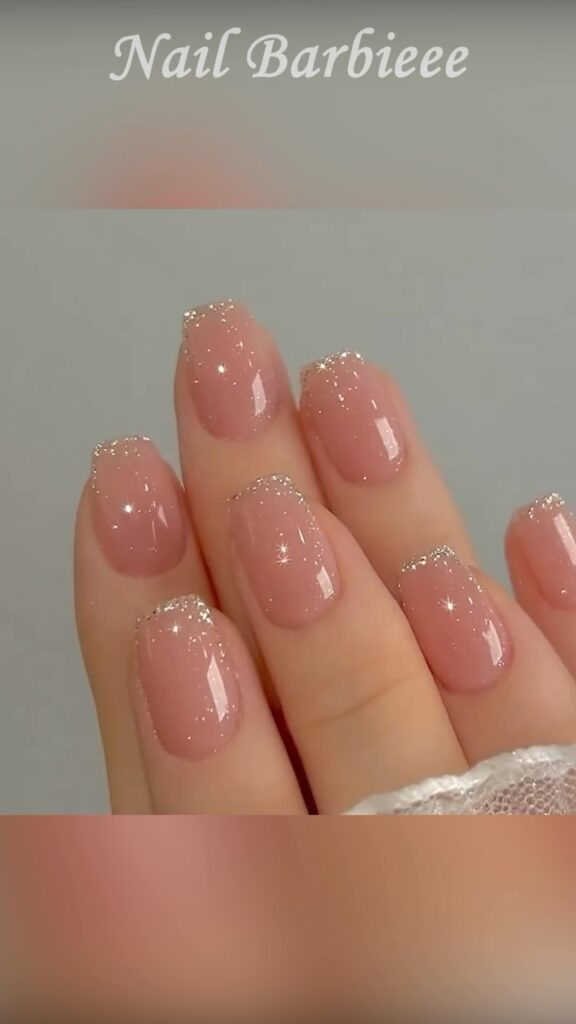Blush Glitter Tips nails