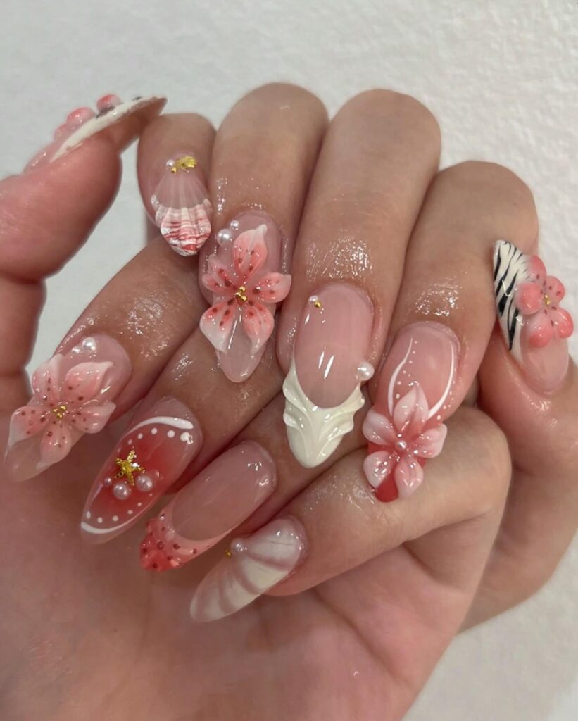 Sculptural Floral 3D nails