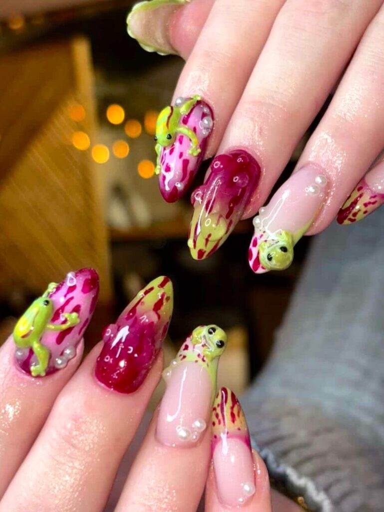 3D Crimson Frogs nails