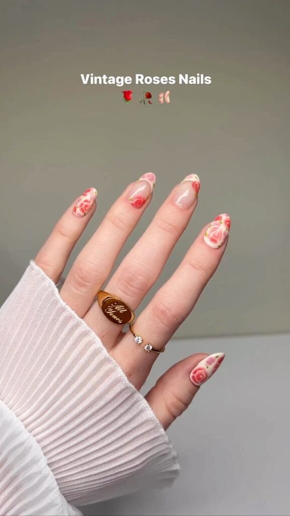 Vintage Roses French nails