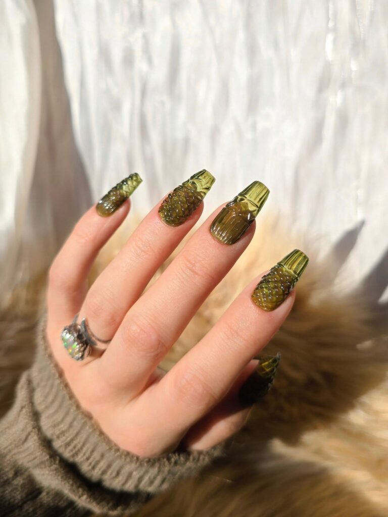 Olive Glass Texture nails