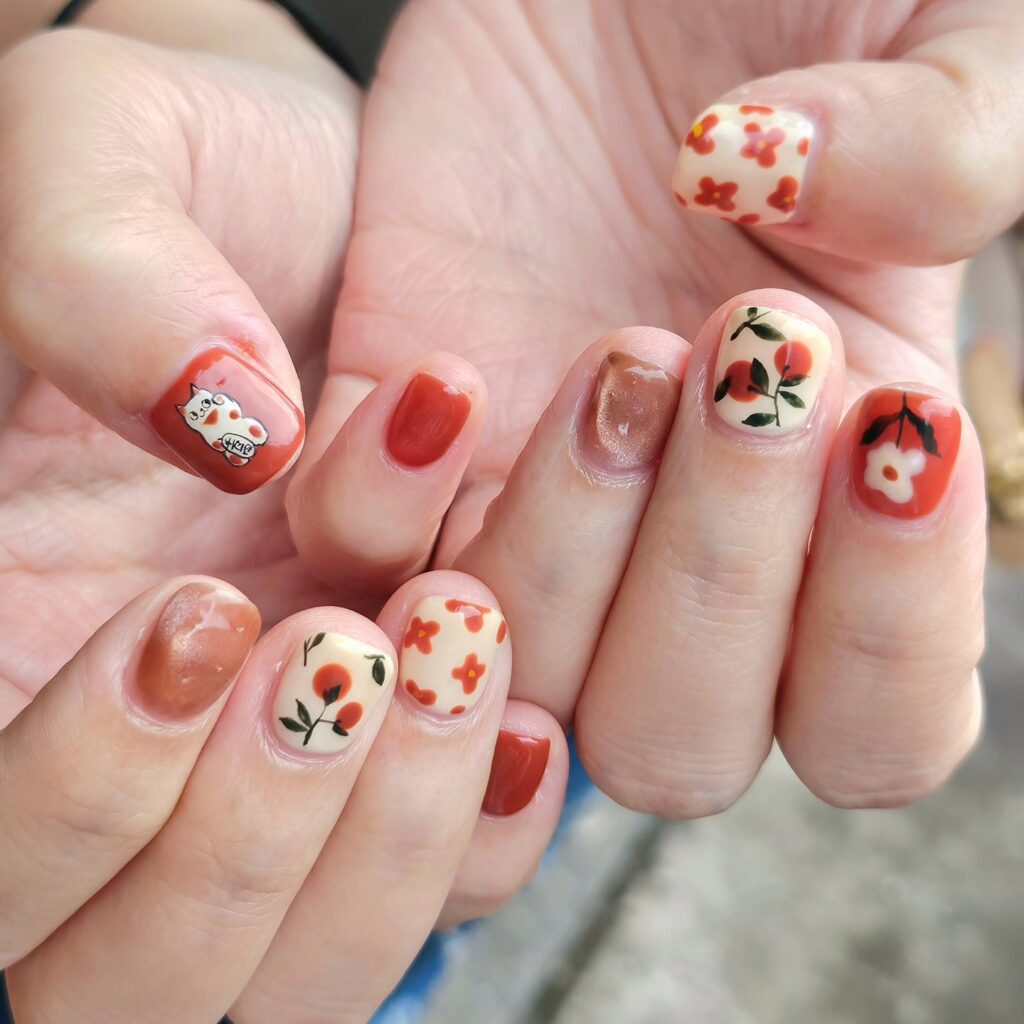 Red Folk Garden nails