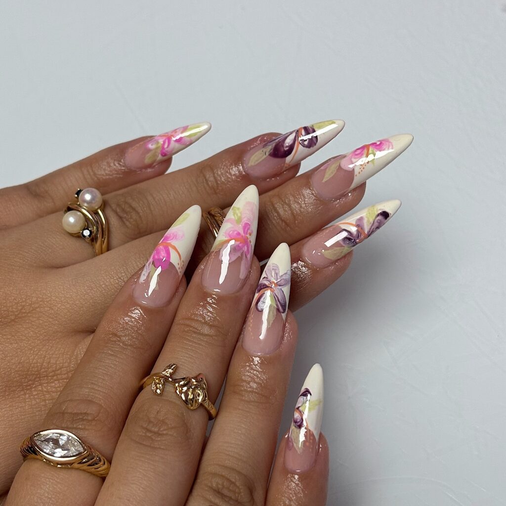 Painterly Petal Stilettos nails