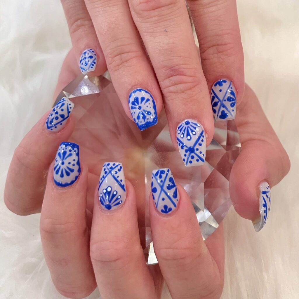 Blue Plaid Preppy nails