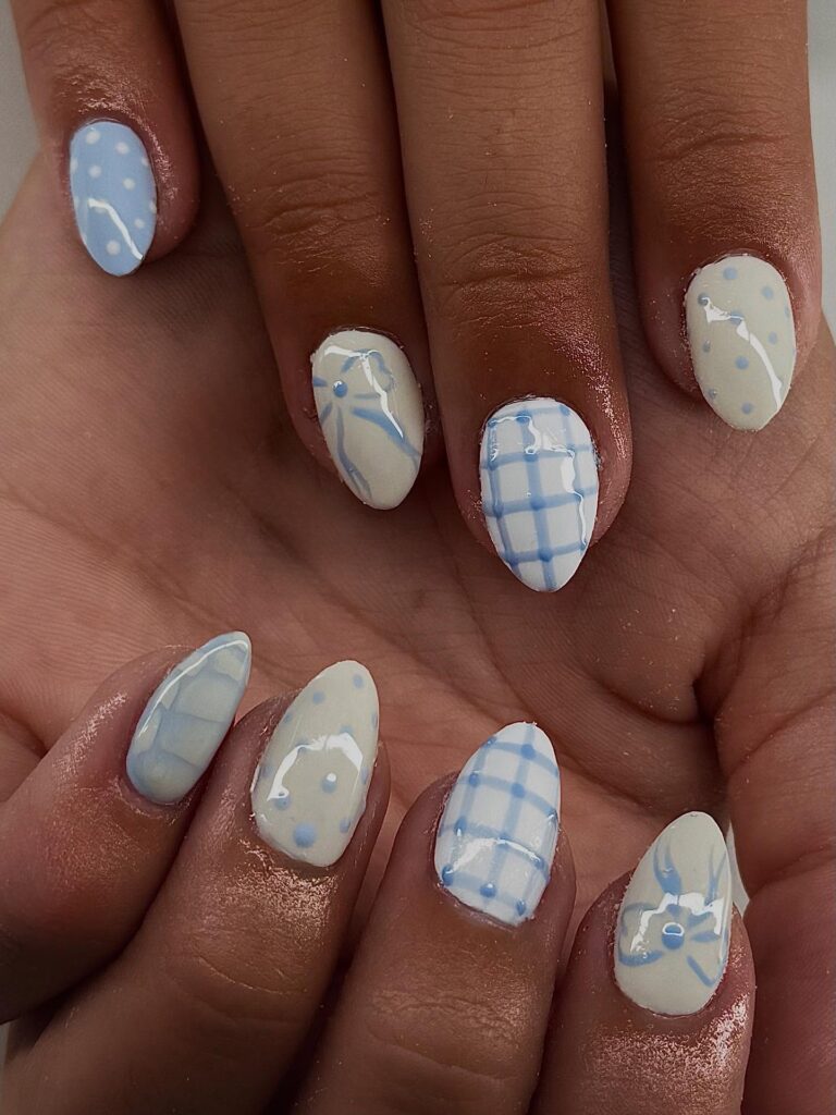 Blue Gingham Prep nails