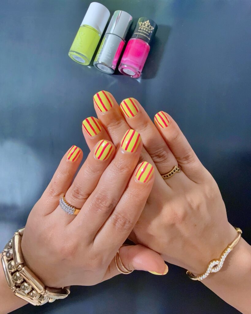 Neon Pencil Stripes nails