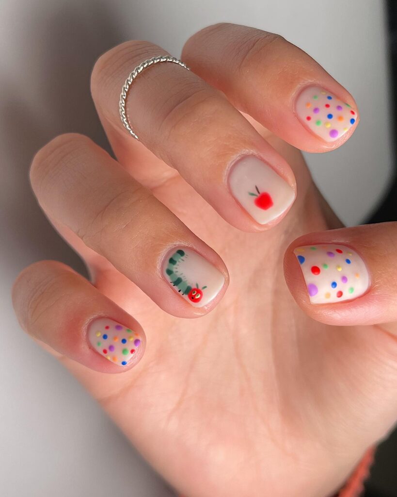 Caterpillar on White nails