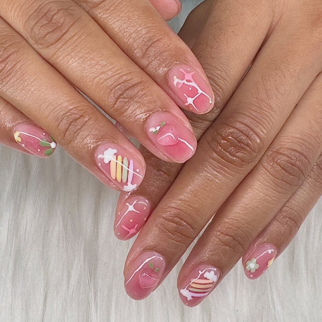 Pink Marble School nails