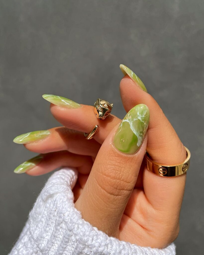 Lime Jade Marble nails