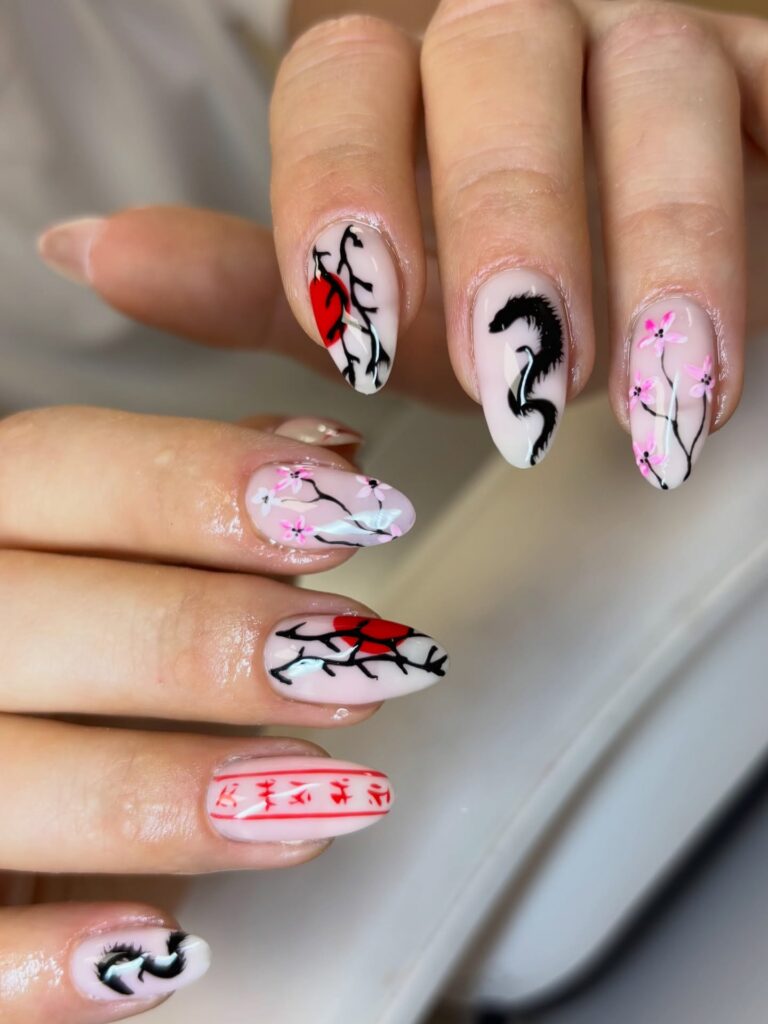 Dragon & Blossom nails 