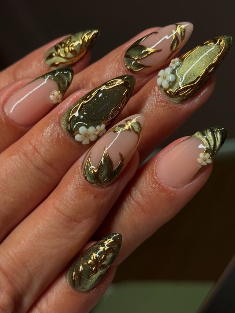 Dark Botanica Gold nails