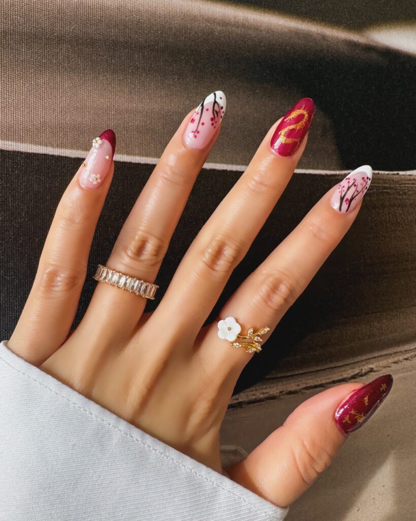 Cherry Blossom Snake nails