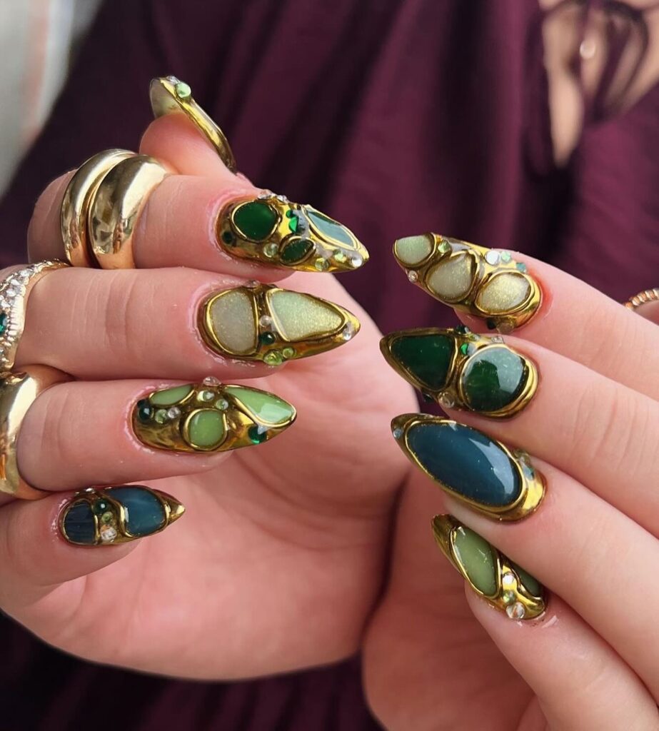 Emerald Jewel Stiletto nails