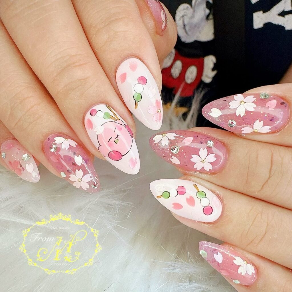 Sakura Kirby Kawaii nails