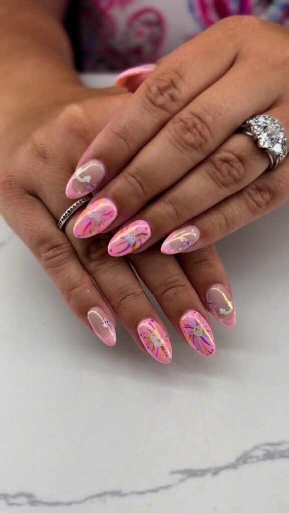 Pink Iridescent Florals nails