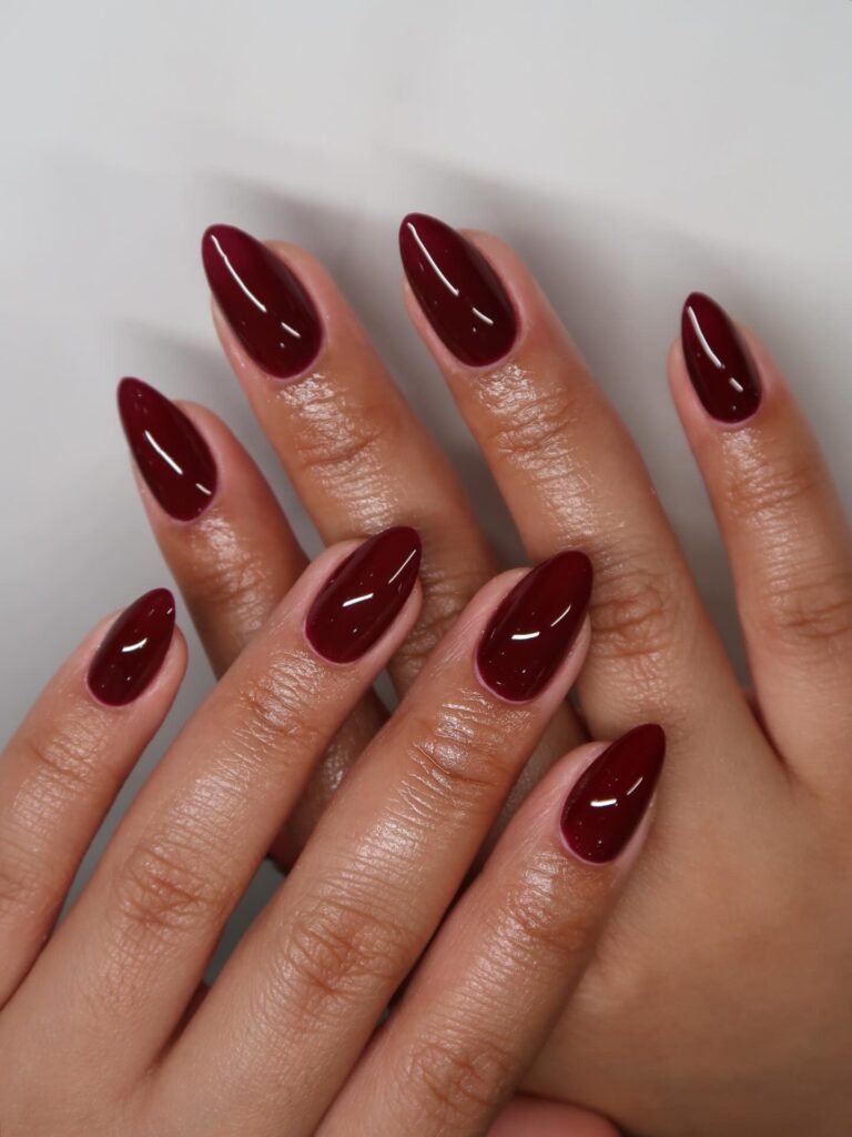 Burgundy Long Almond nails