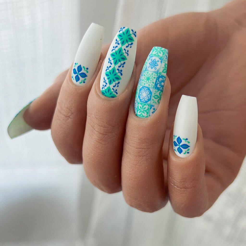 Jade & Teal Mosaic nails