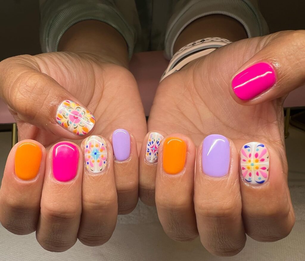 Neon Fiesta Tile nails