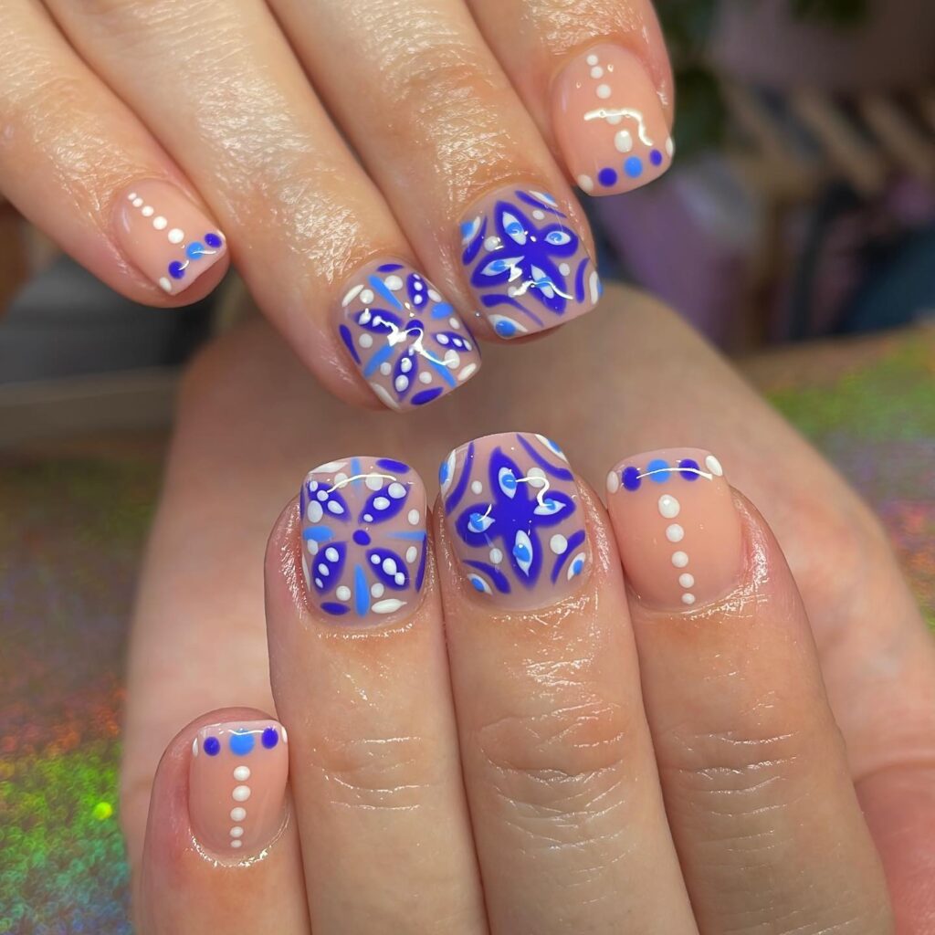 Cobalt Nude Tile nails