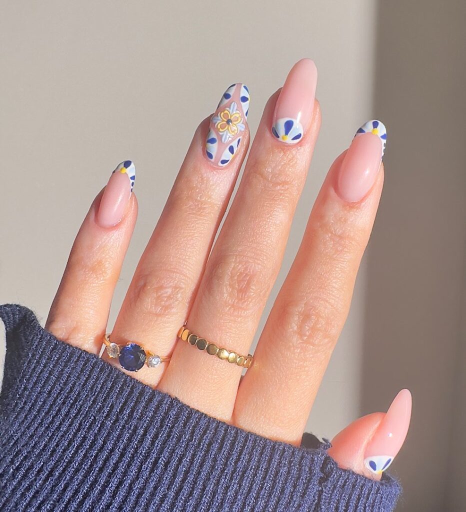 Delft Blue Almond nails