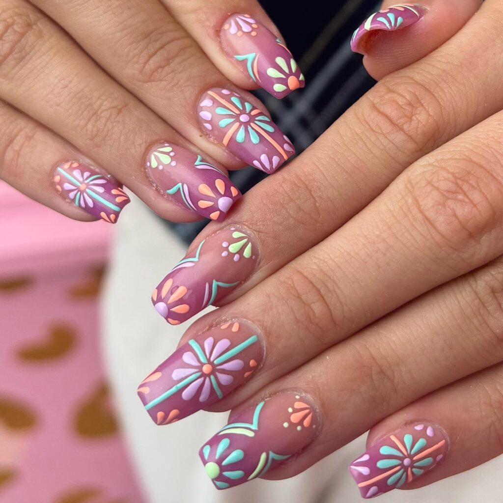 Berry Blossom Tile nails