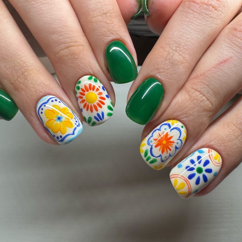Emerald Fiesta Tile nails