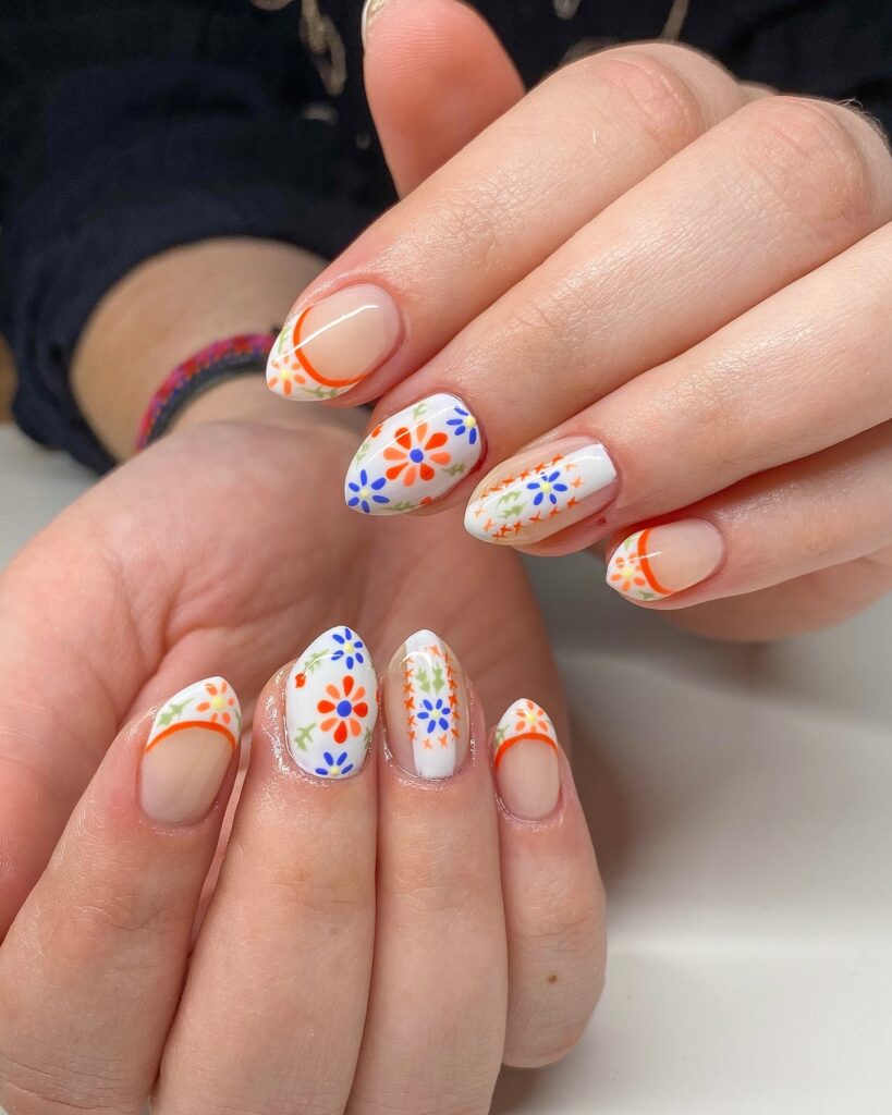 Orange Tile French nails