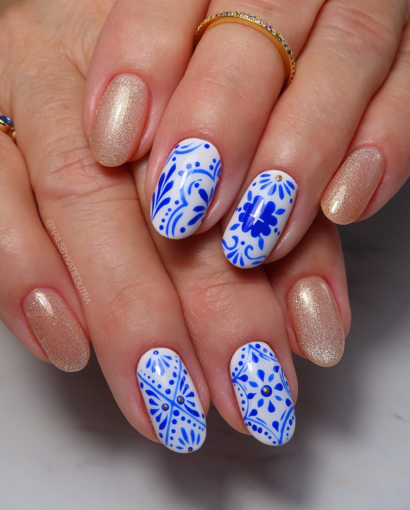 Blue & Gold Glam nails