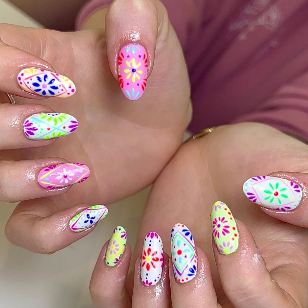 Neon Maximalist Tile nails