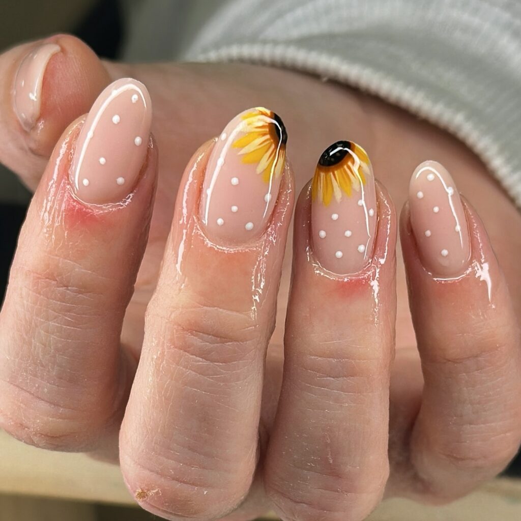 Polka Dot Sunflower nails