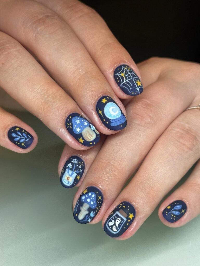 Midnight Mushroom Garden nails