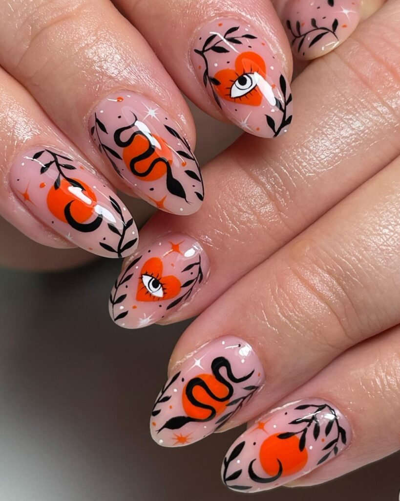 Orange Serpent Heart nails
