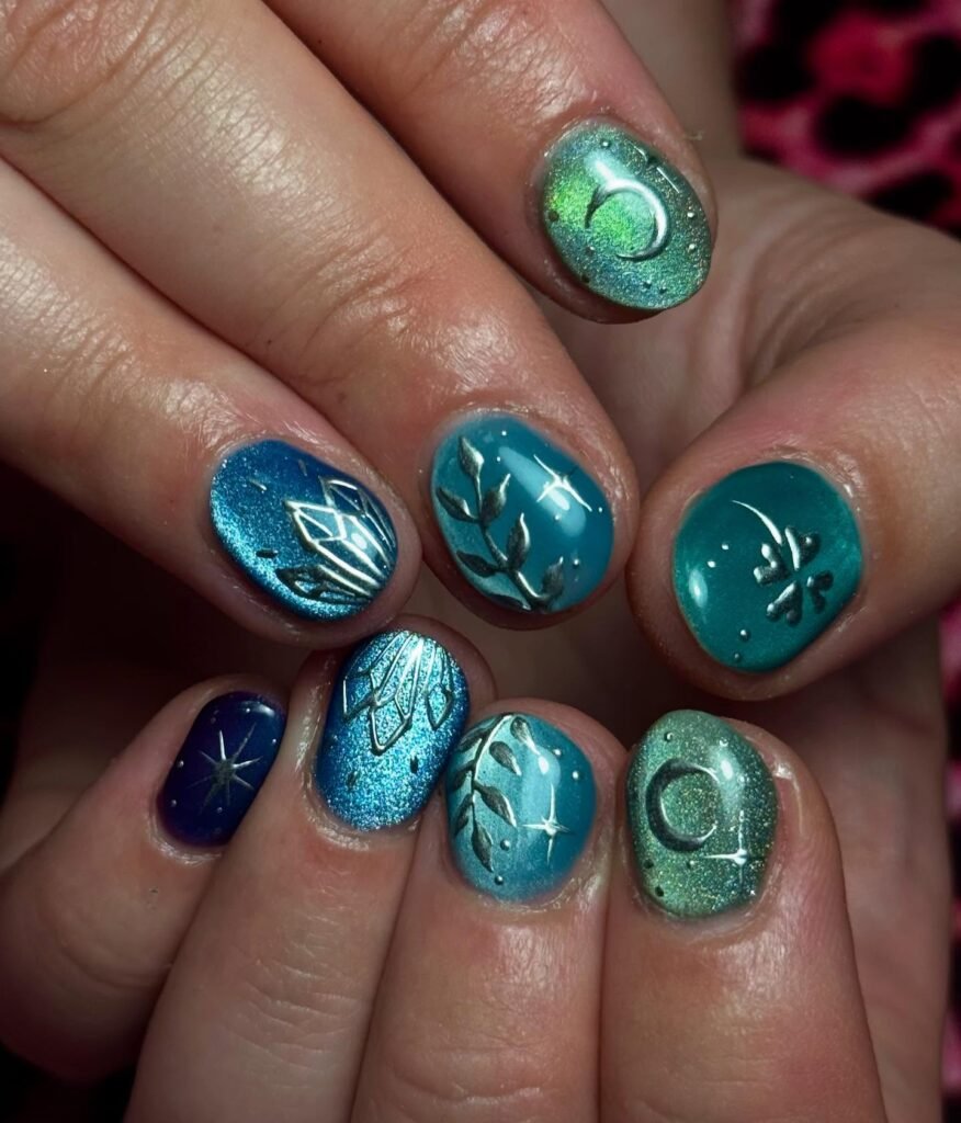 Teal Crystal Coven nails