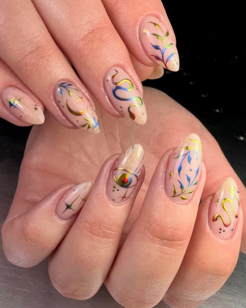 Rainbow Serpent Chrome nails