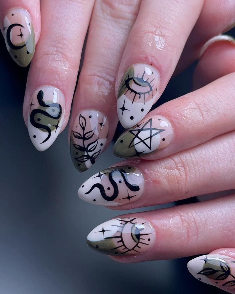 Sage Occult Sigils nails