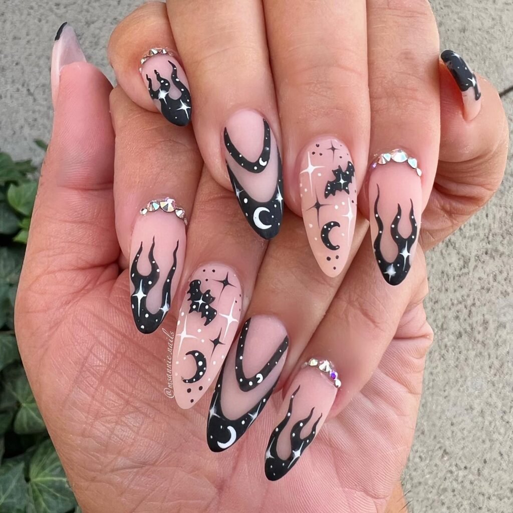 Black Flame French nails