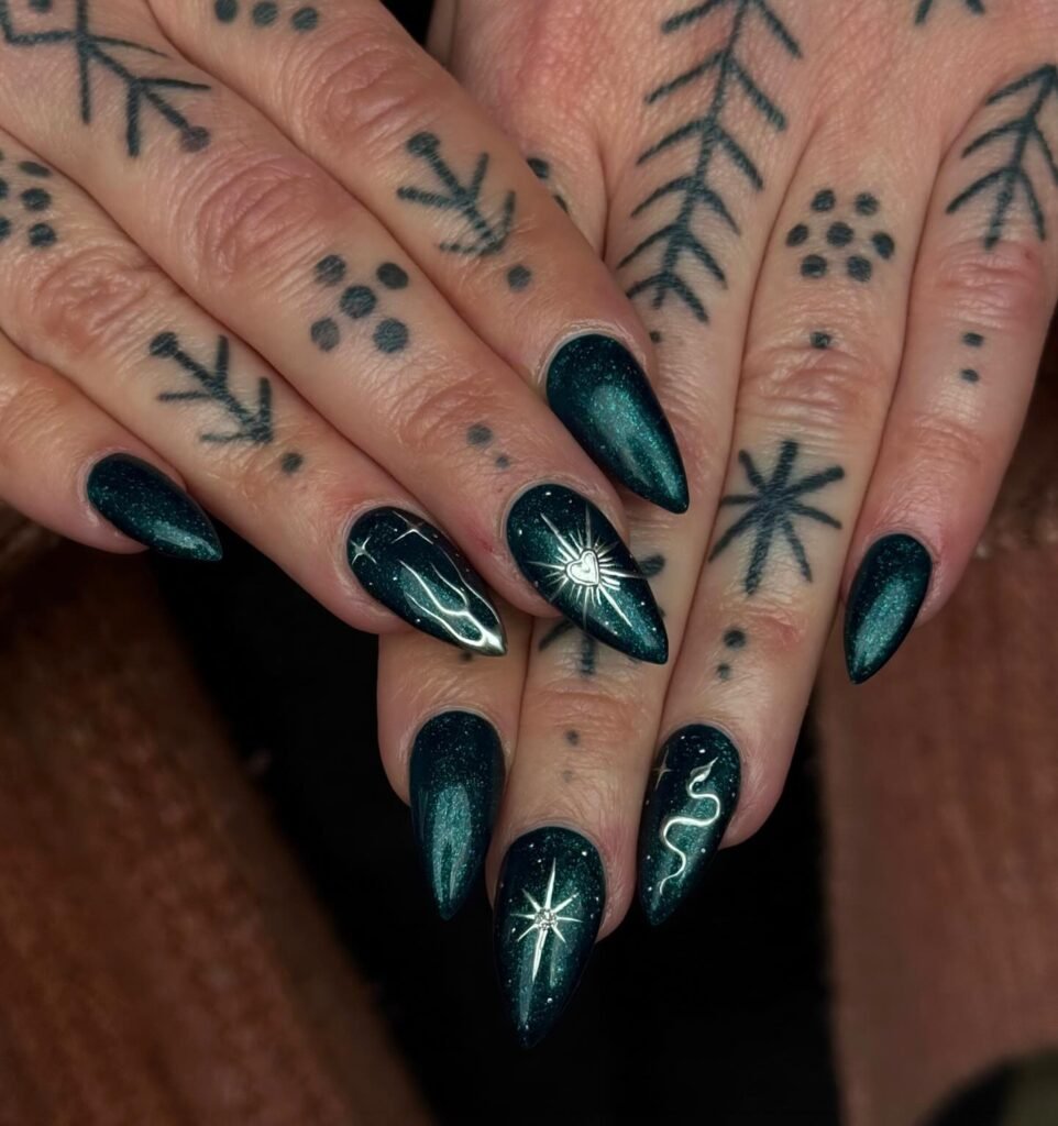 Dark Forest Chrome nails