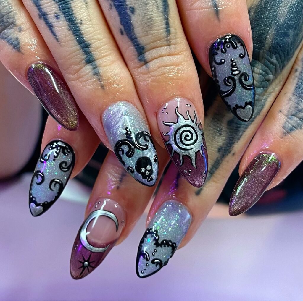 Holographic Skull Coven nails