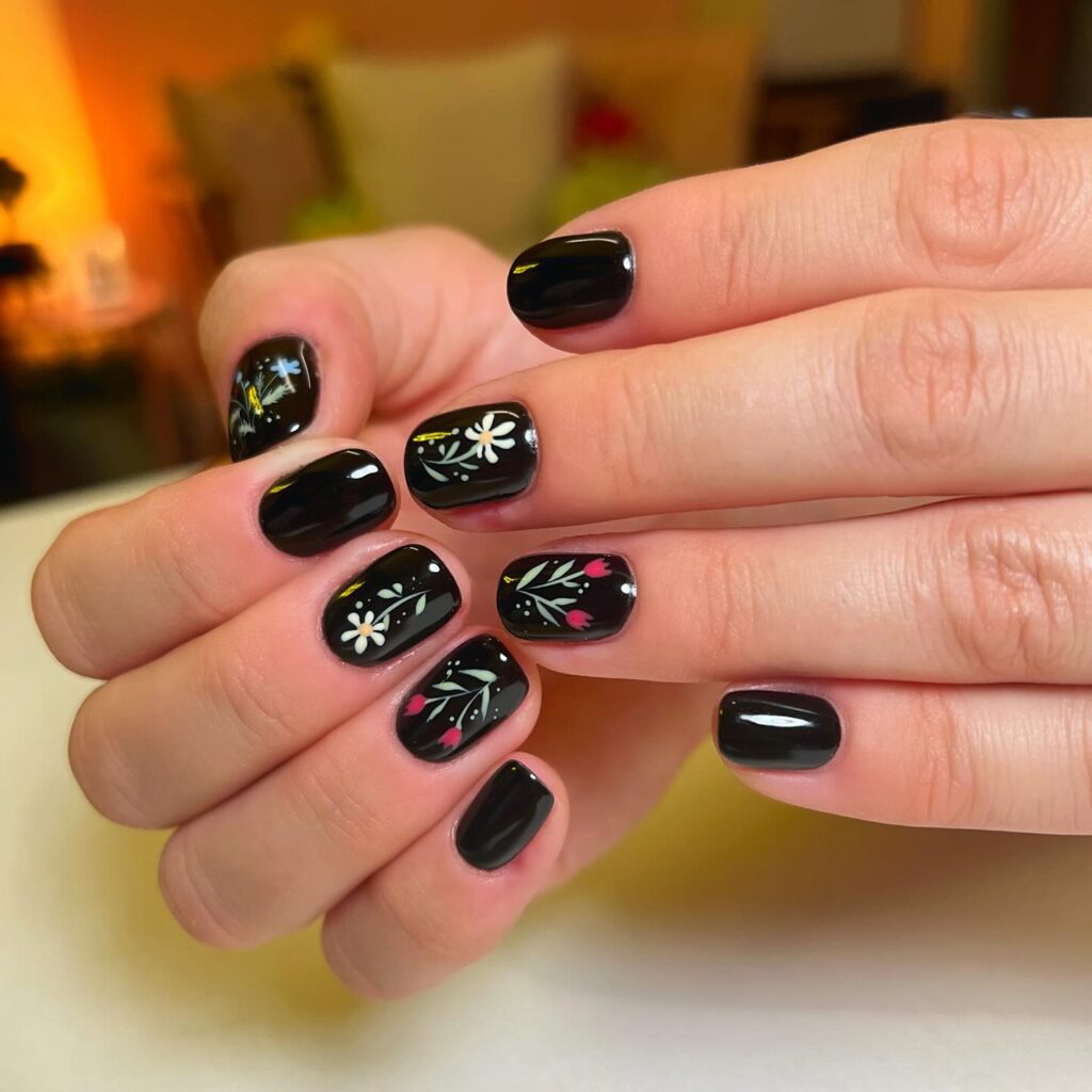 Black Wildflower Garden nails