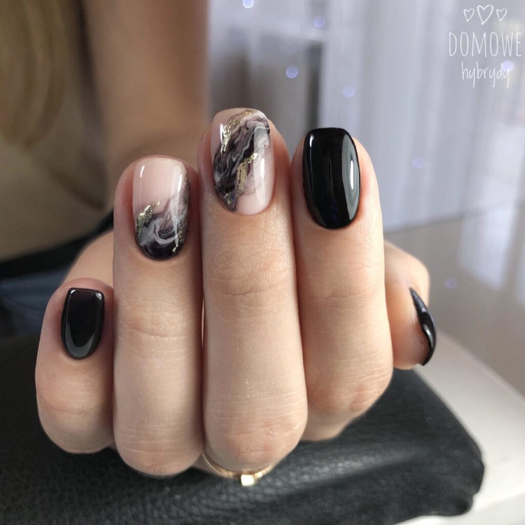 Black Marble & Gold nails