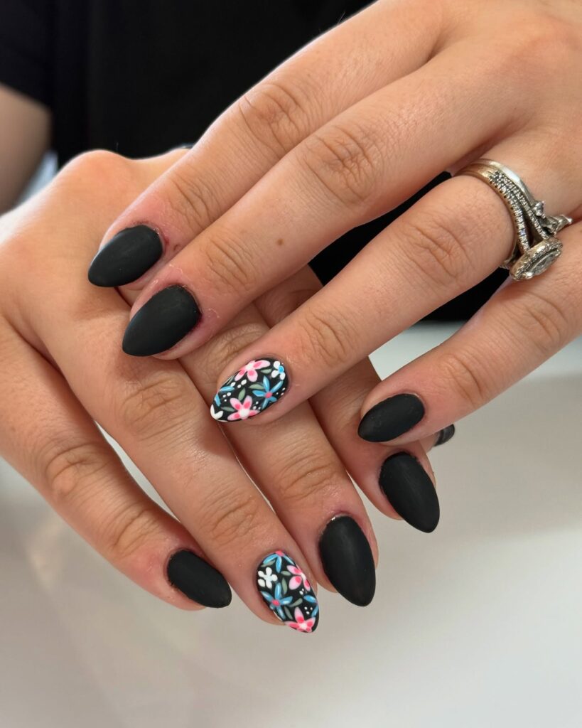 Matte Floral Almond nails