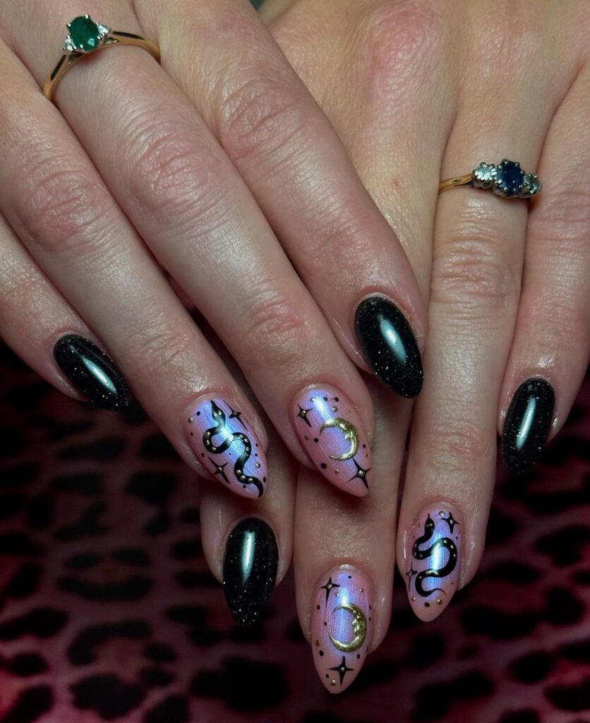 Celestial Snake Almond nails