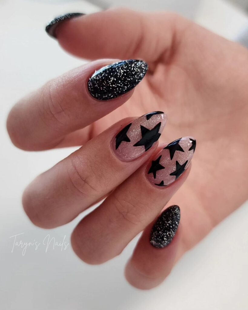 Glitter Star Almond nails