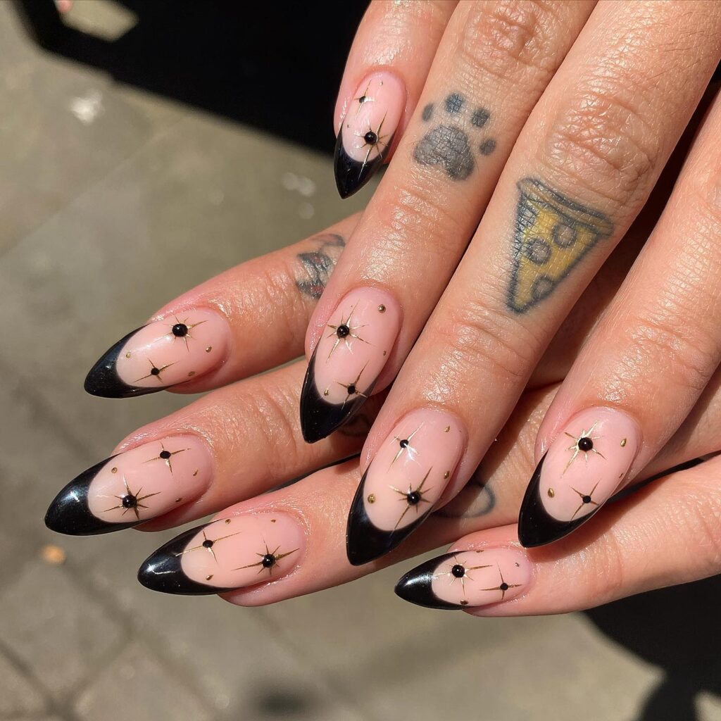Black Tip Stargazer nails