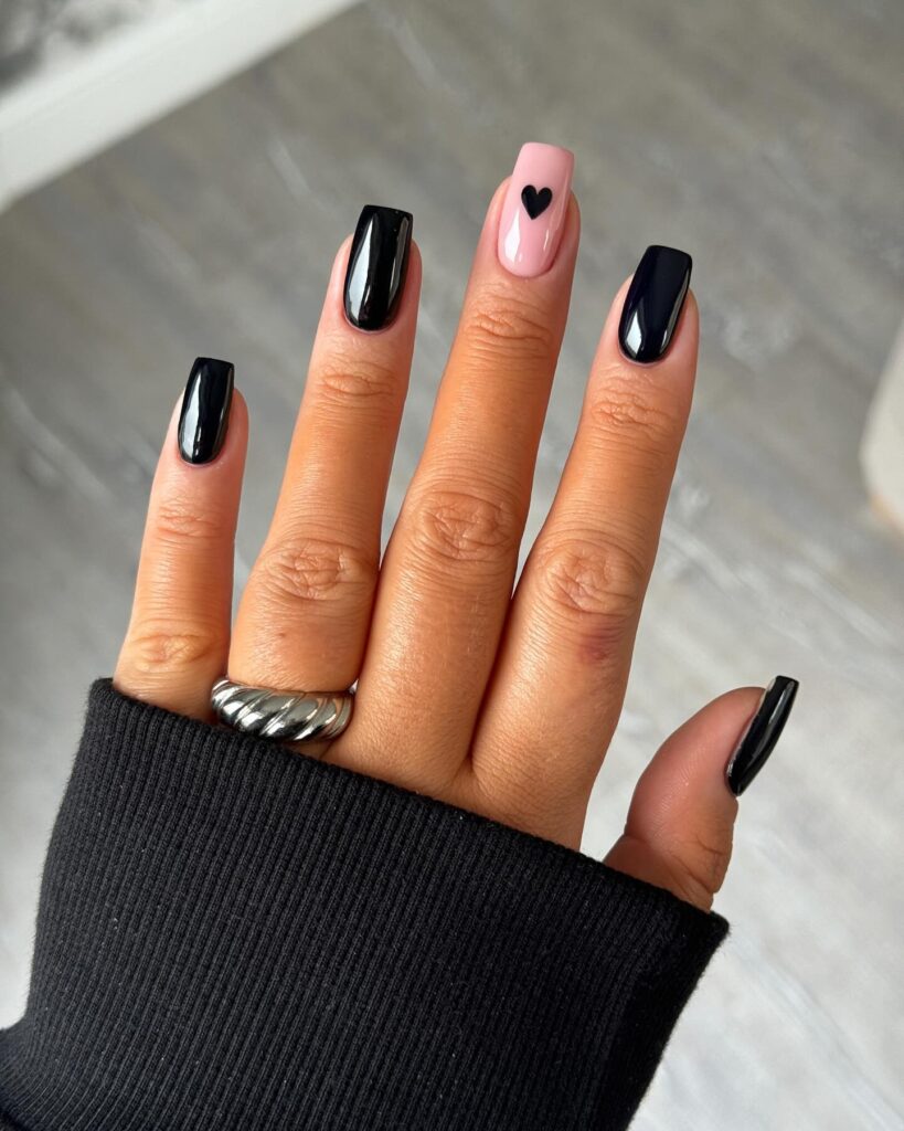 Pink Heart Accent nails