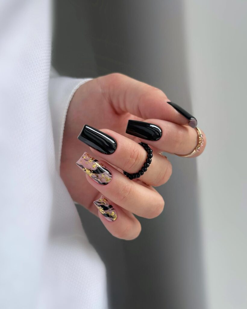 Marble & Glossy Coffin nails