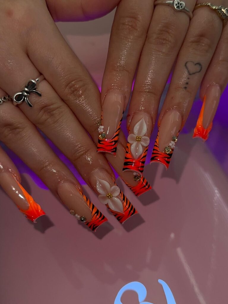 Tiger Floral Tips nails