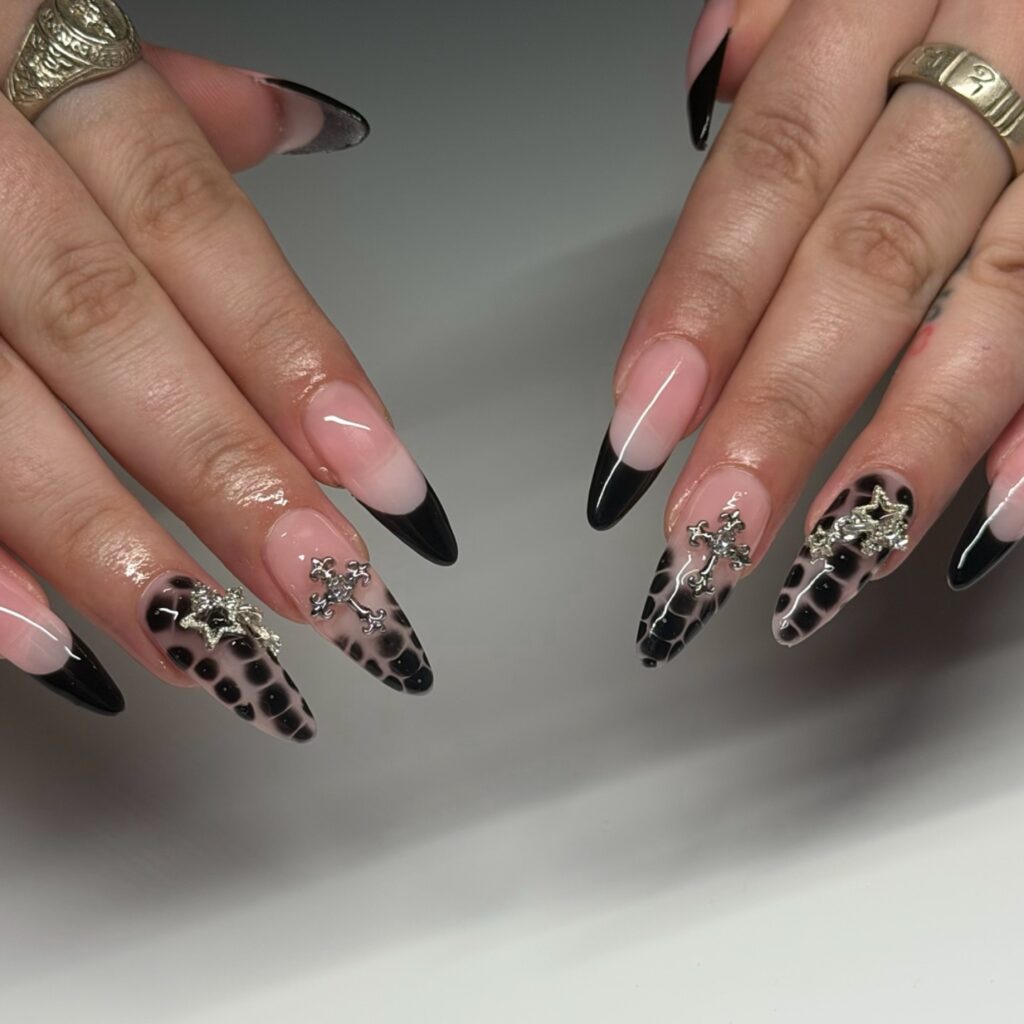 Black Cross Stiletto nails